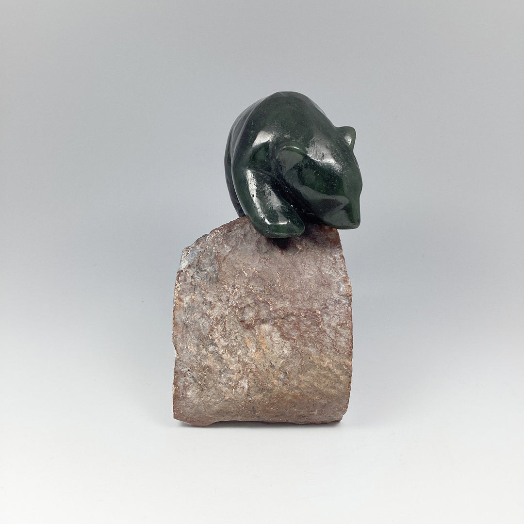 Canadian Jade Bear Carving on Amethyst Base