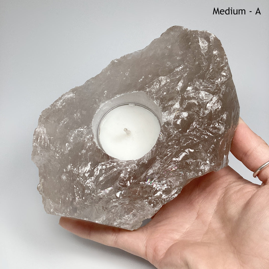 Rough Smoky Quartz Candle Holder