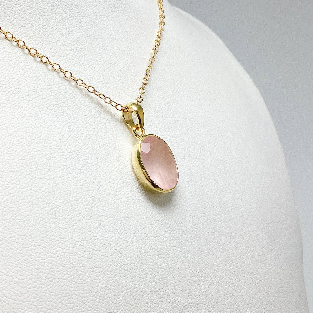 Rose Quartz  Gold Finish Pendant