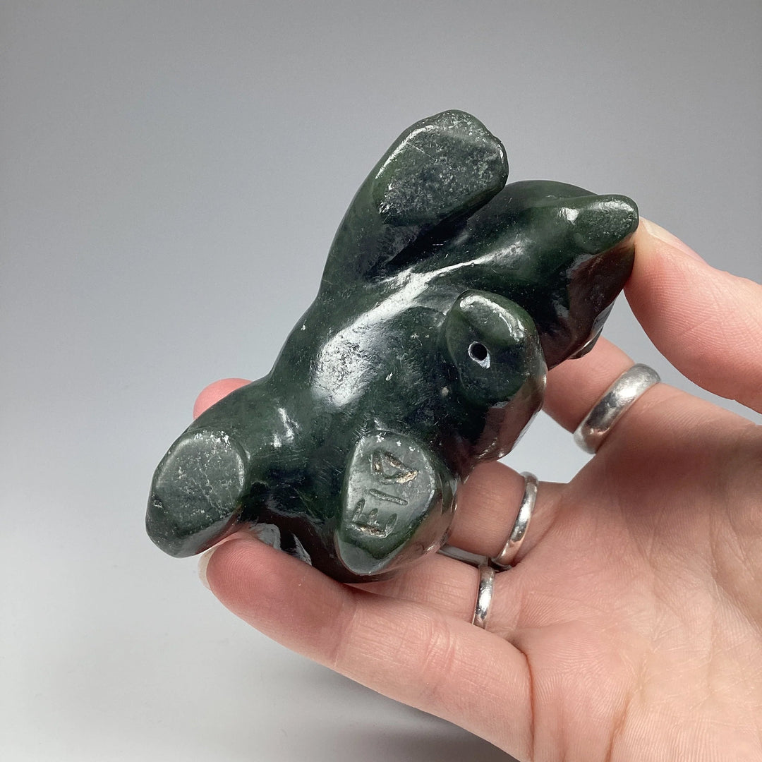 Canadian Jade Bear Carving on Amethyst Base