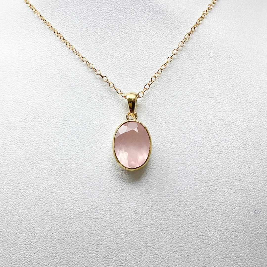 Rose Quartz  Gold Finish Pendant