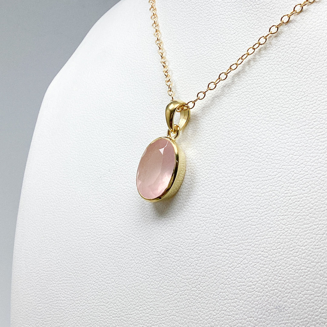 Rose Quartz  Gold Finish Pendant