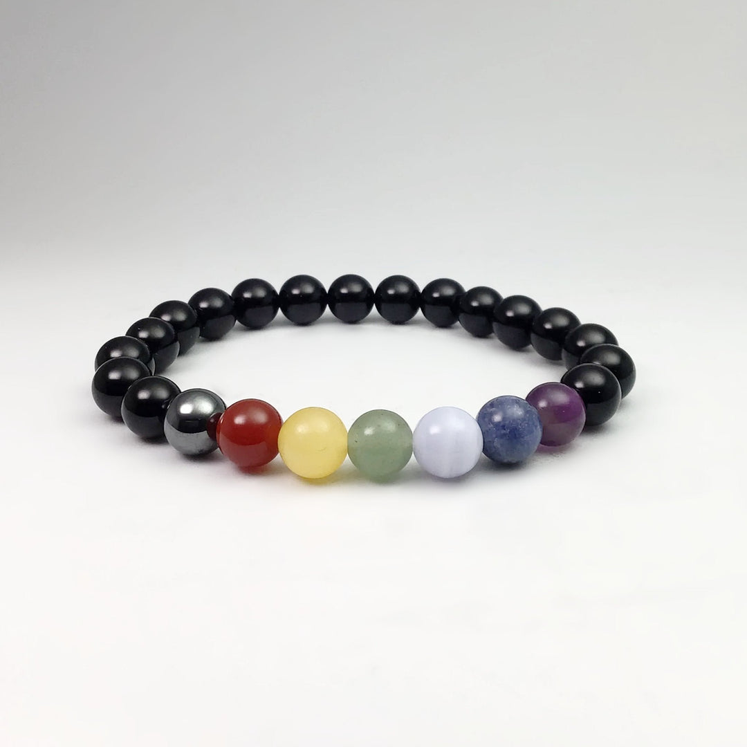 Black Onyx Beaded Bracelet with Chakra Beads