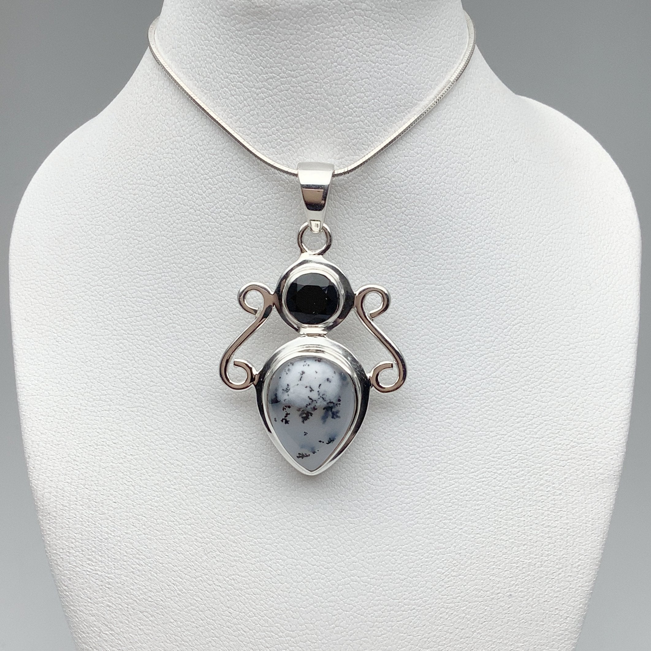 Dendritic Opal and Black Onyx Pendant