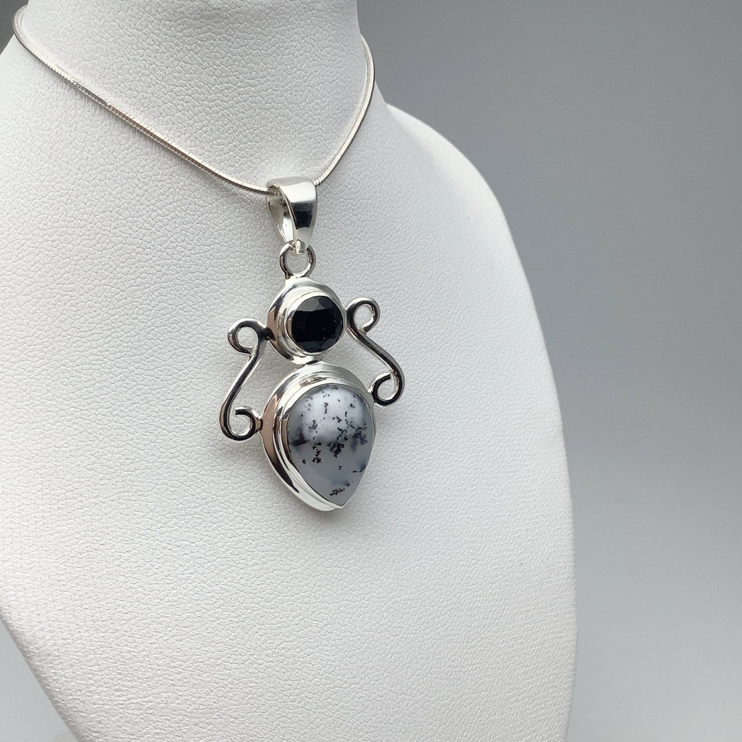 Dendritic Opal and Black Onyx Pendant