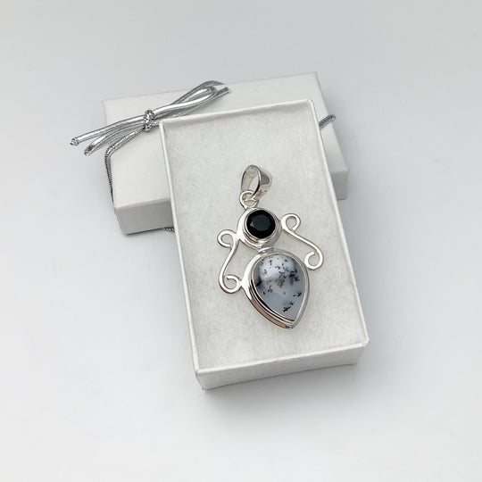 Dendritic Opal and Black Onyx Pendant