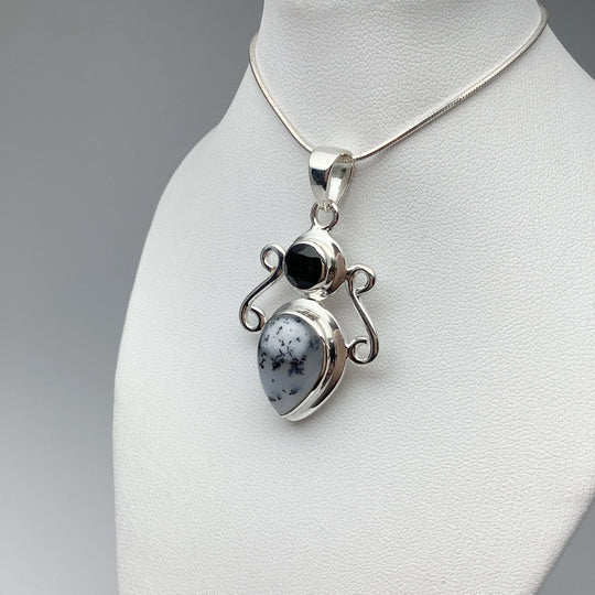 Dendritic Opal and Black Onyx Pendant