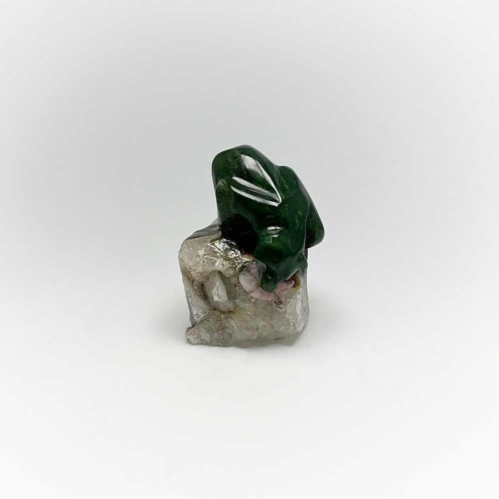 BC Jade Bear Carving with Rhodonite Fish on Natural Agate Base