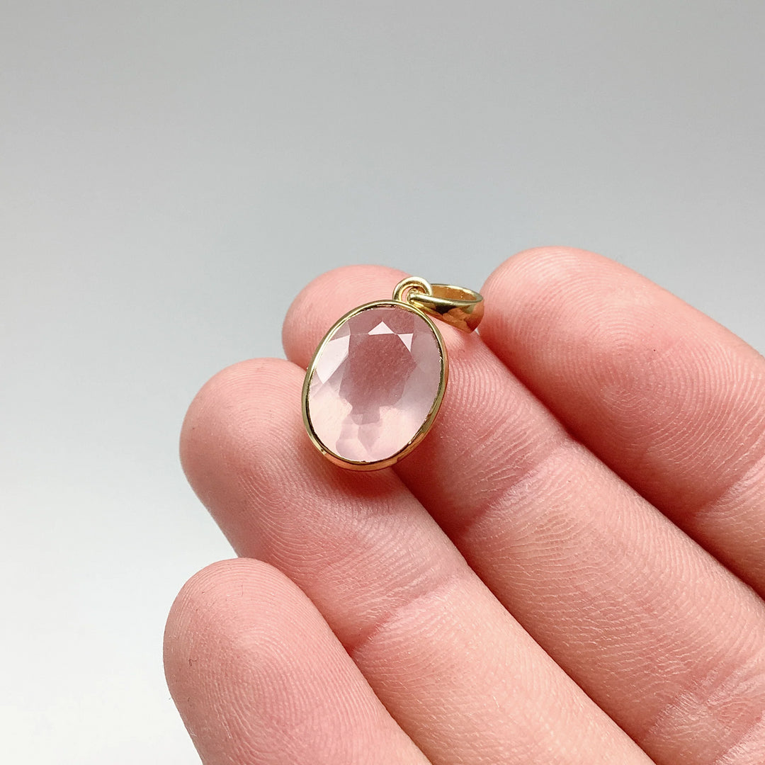 Rose Quartz  Gold Finish Pendant