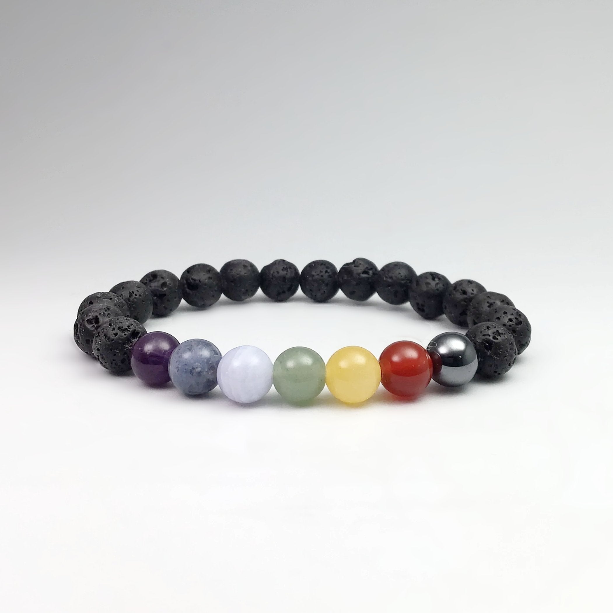 Lava Stone Beaded Bracelet with Chakra Beads