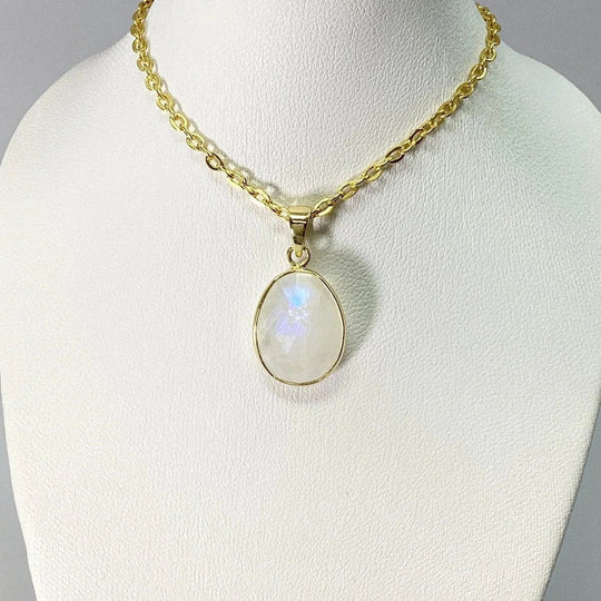 Rainbow Moonstone Gold Finish Pendant