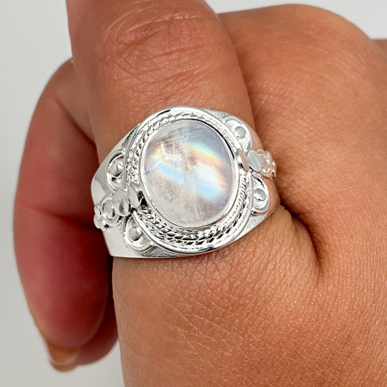 Rainbow Moonstone Ring