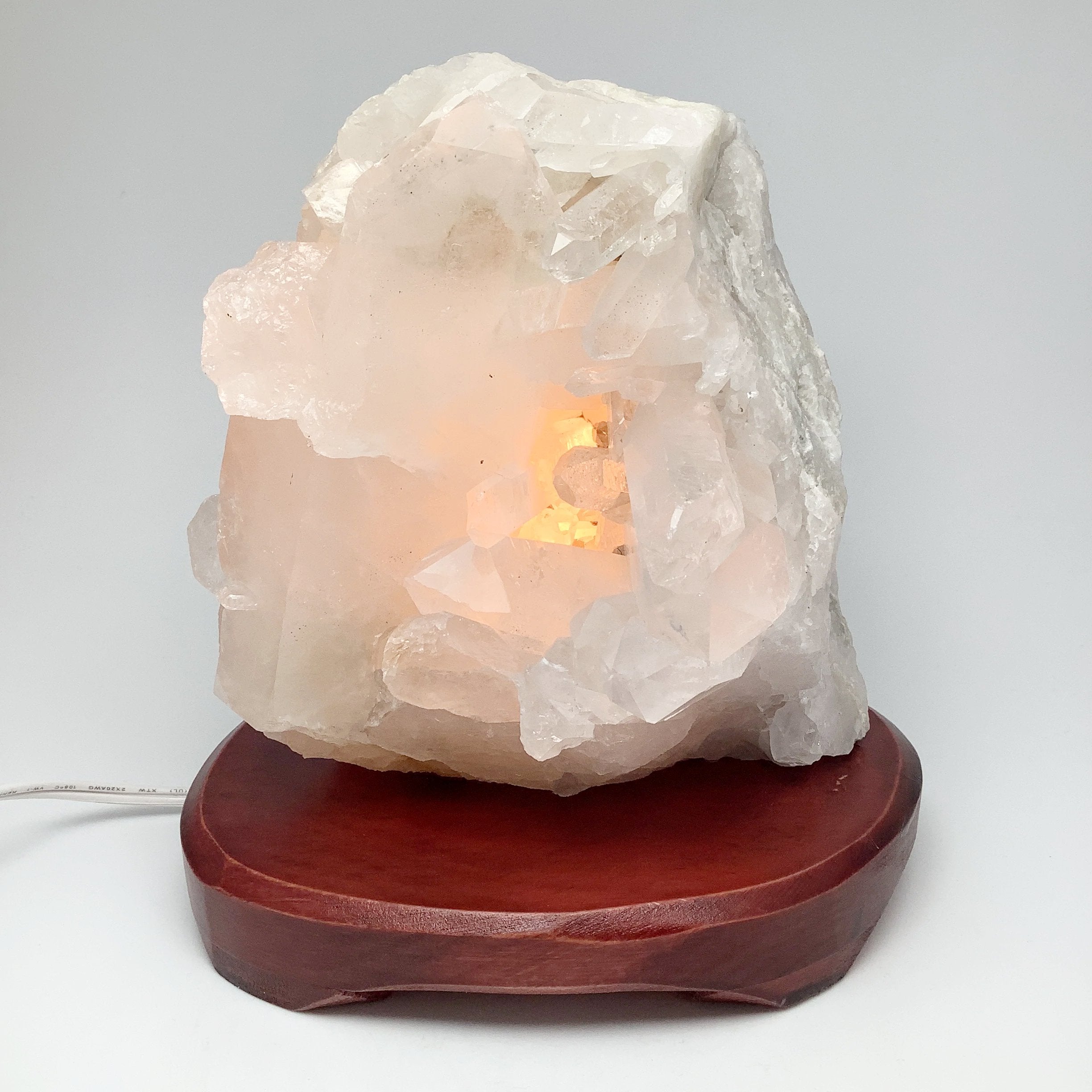 Quartz Cluster Lamp with Wooden Base