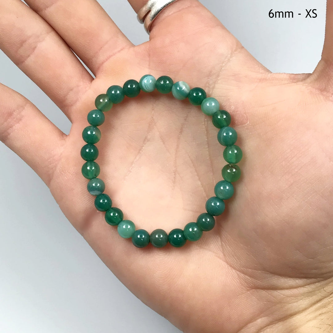 Banded Green Agate Beaded Bracelet