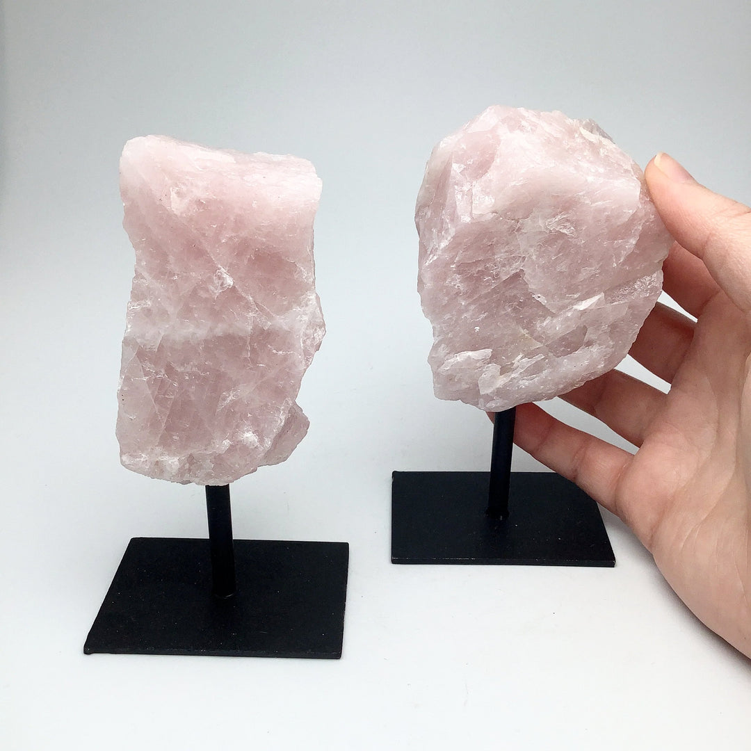 Rough Rose Quartz on Display Stand