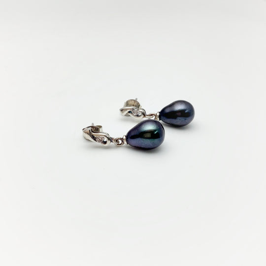 Tahitian Pearl and Cubic Zirconia Stud Earrings