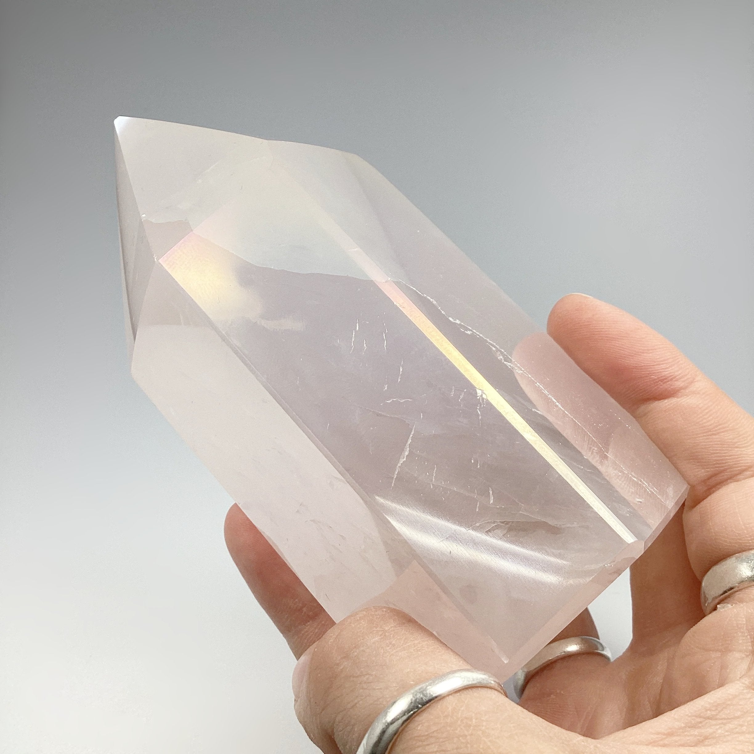 Polished Opalescent Rose Quartz Point