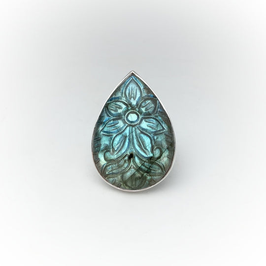 Labradorite Carved Flower Ring