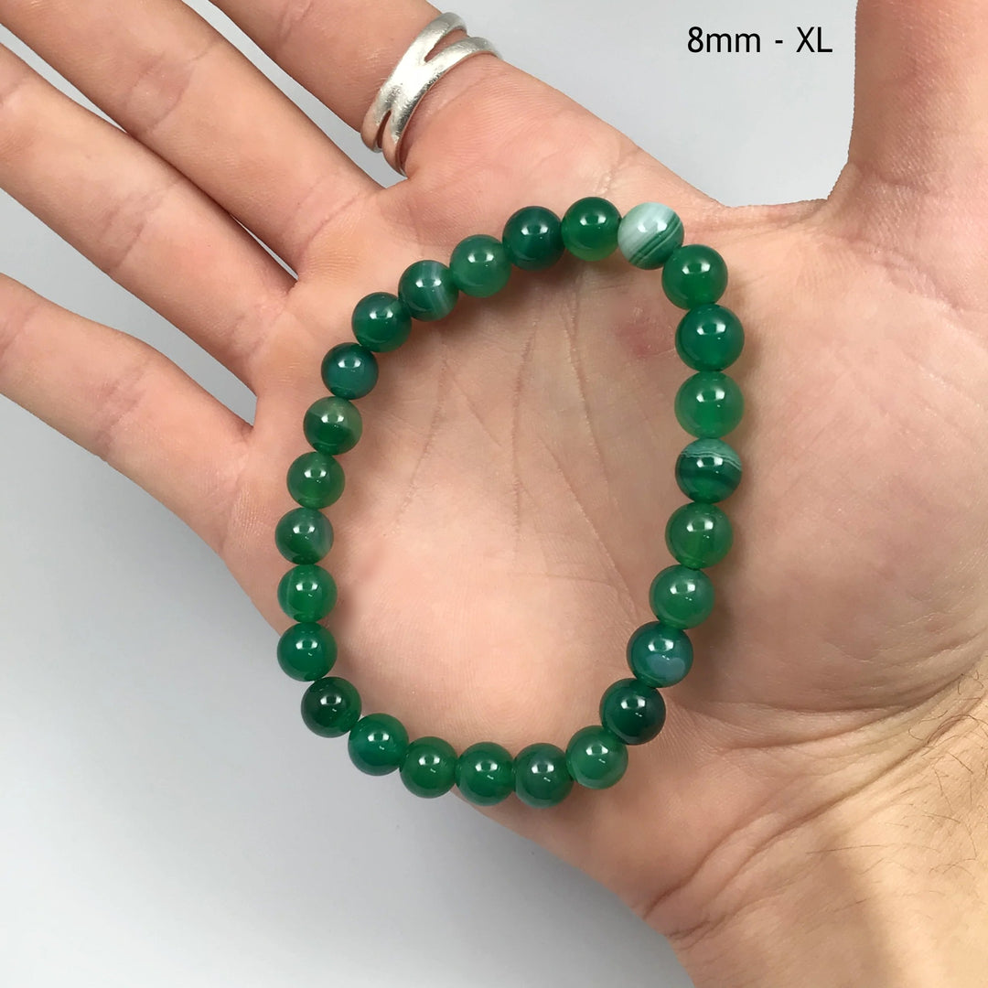 Banded Green Agate Beaded Bracelet