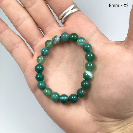 Banded Green Agate Beaded Bracelet