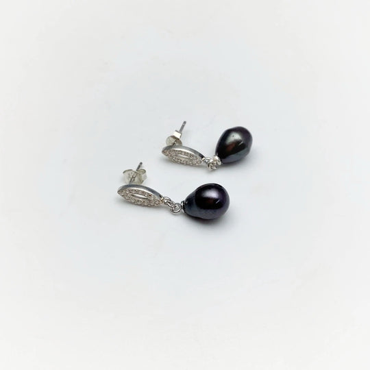 Tahitian Pearl and Cubic Zirconia Stud Earrings