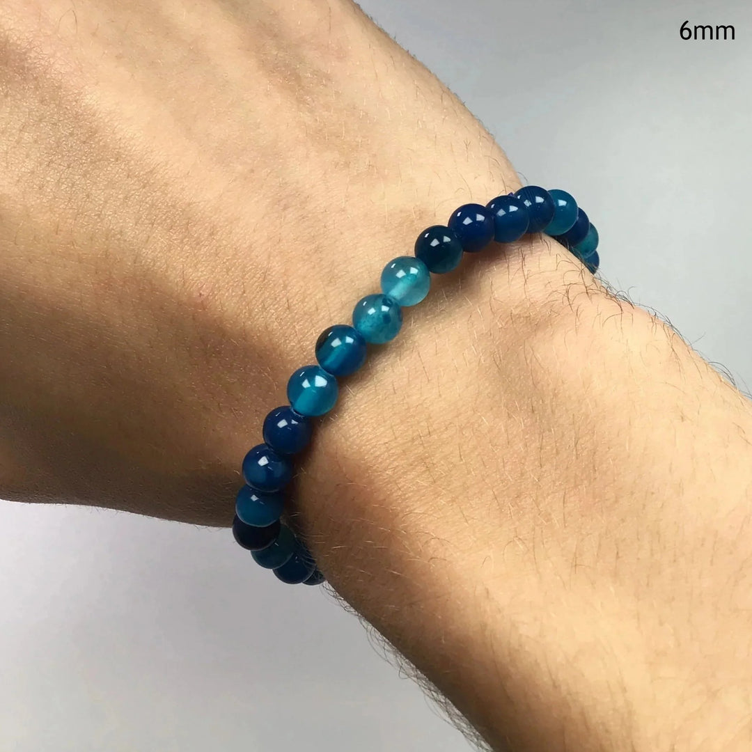 Banded Blue Agate Beaded Bracelet