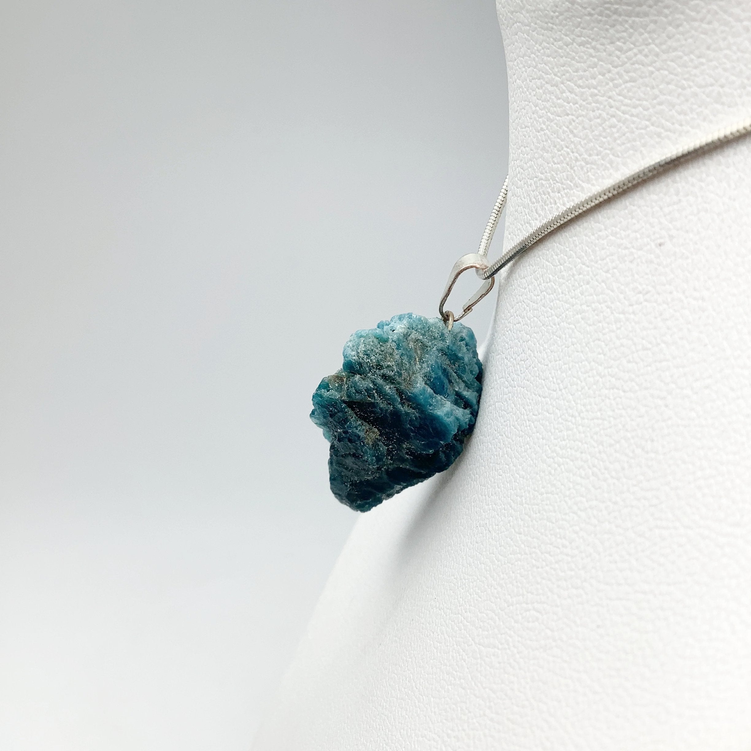 Rough Apatite, Blue Topaz Pendant 1 1/2