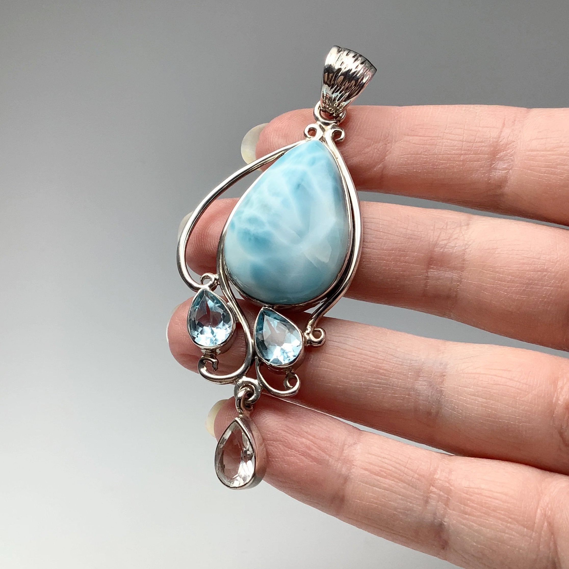 Larimar, Blue Topaz and Clear Topaz Pendant