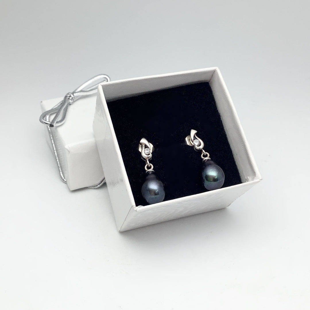 Tahitian Pearl and Cubic Zirconia Stud Earrings