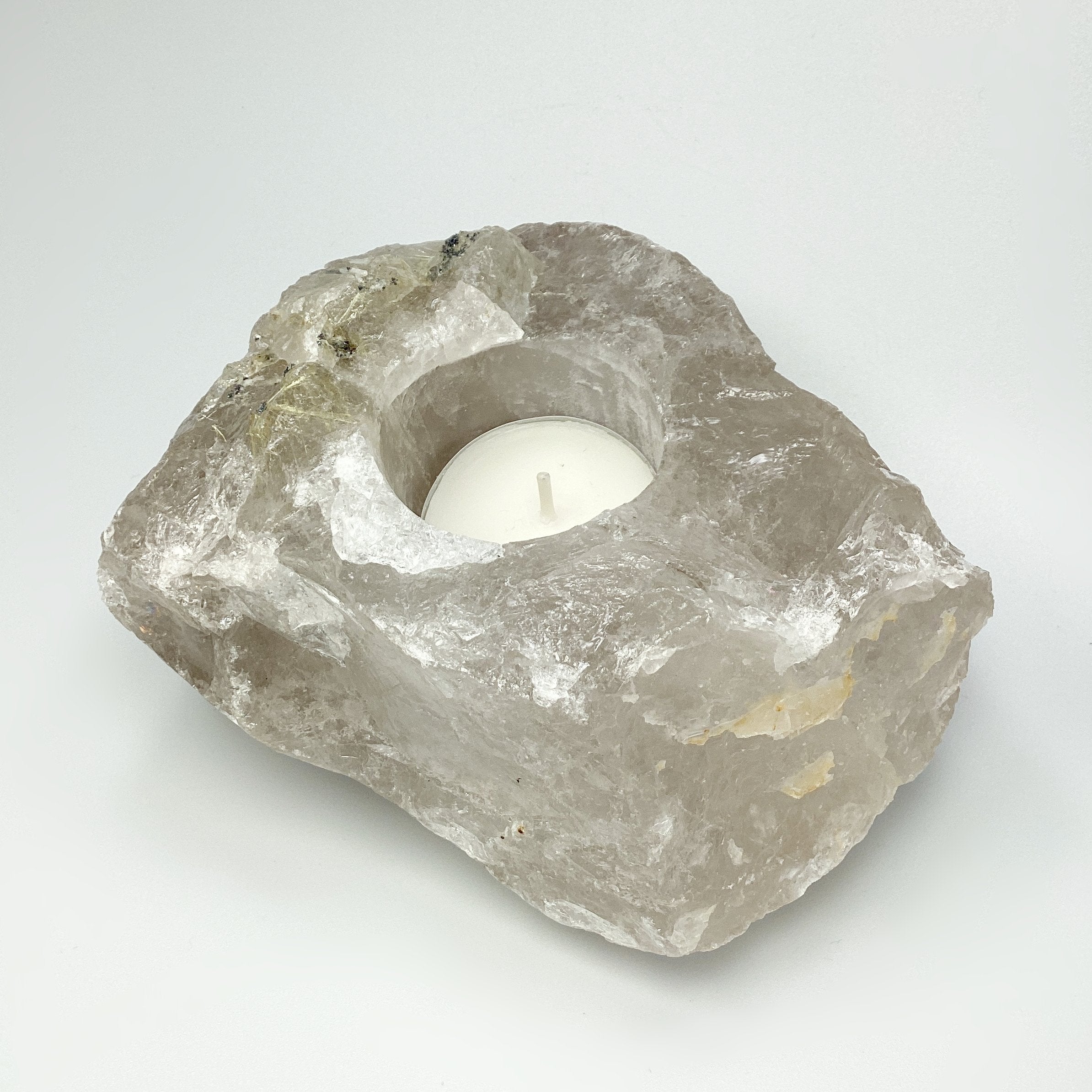 Rough Smoky Quartz with Inclusions Candle Holder