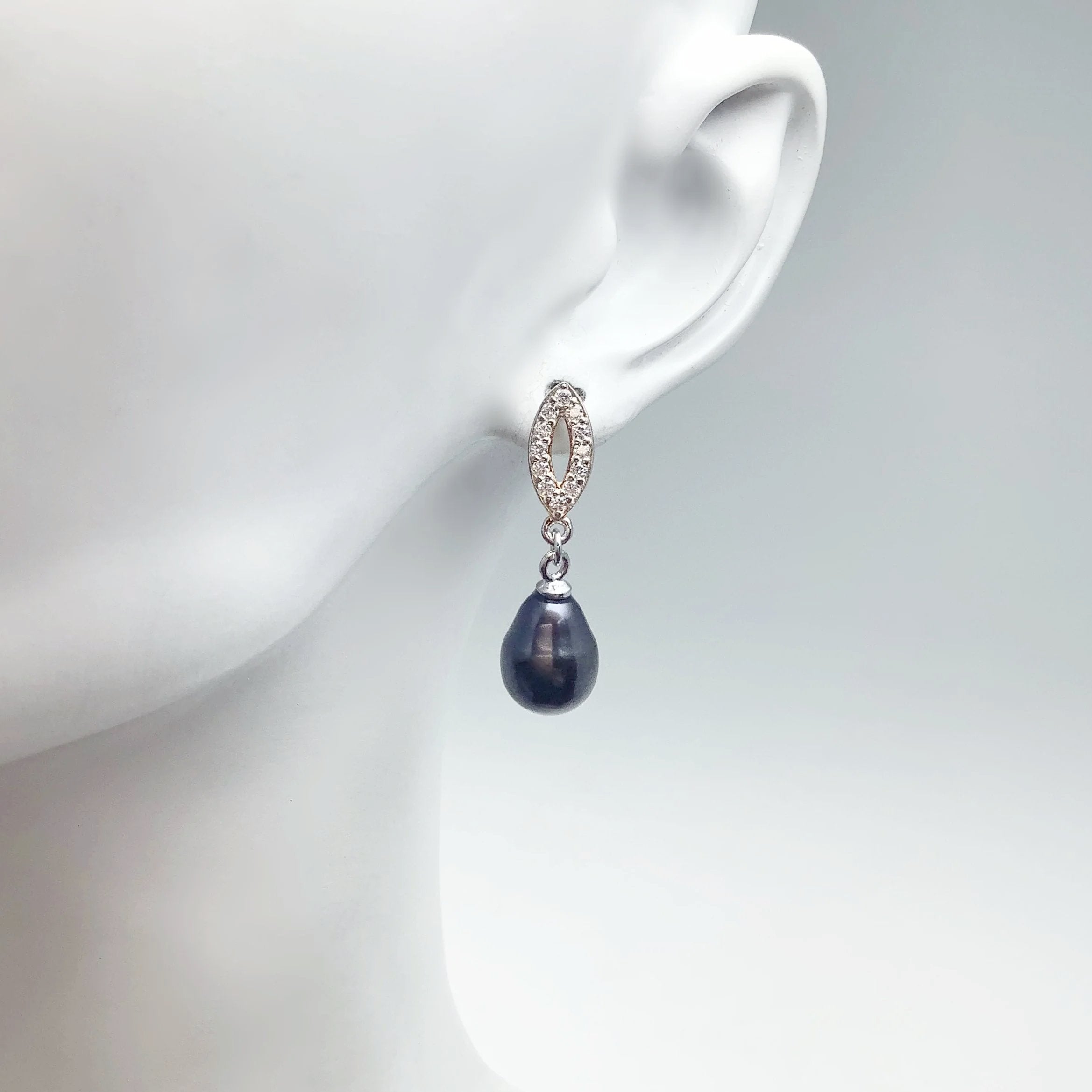 Tahitian Pearl and Cubic Zirconia Stud Earrings