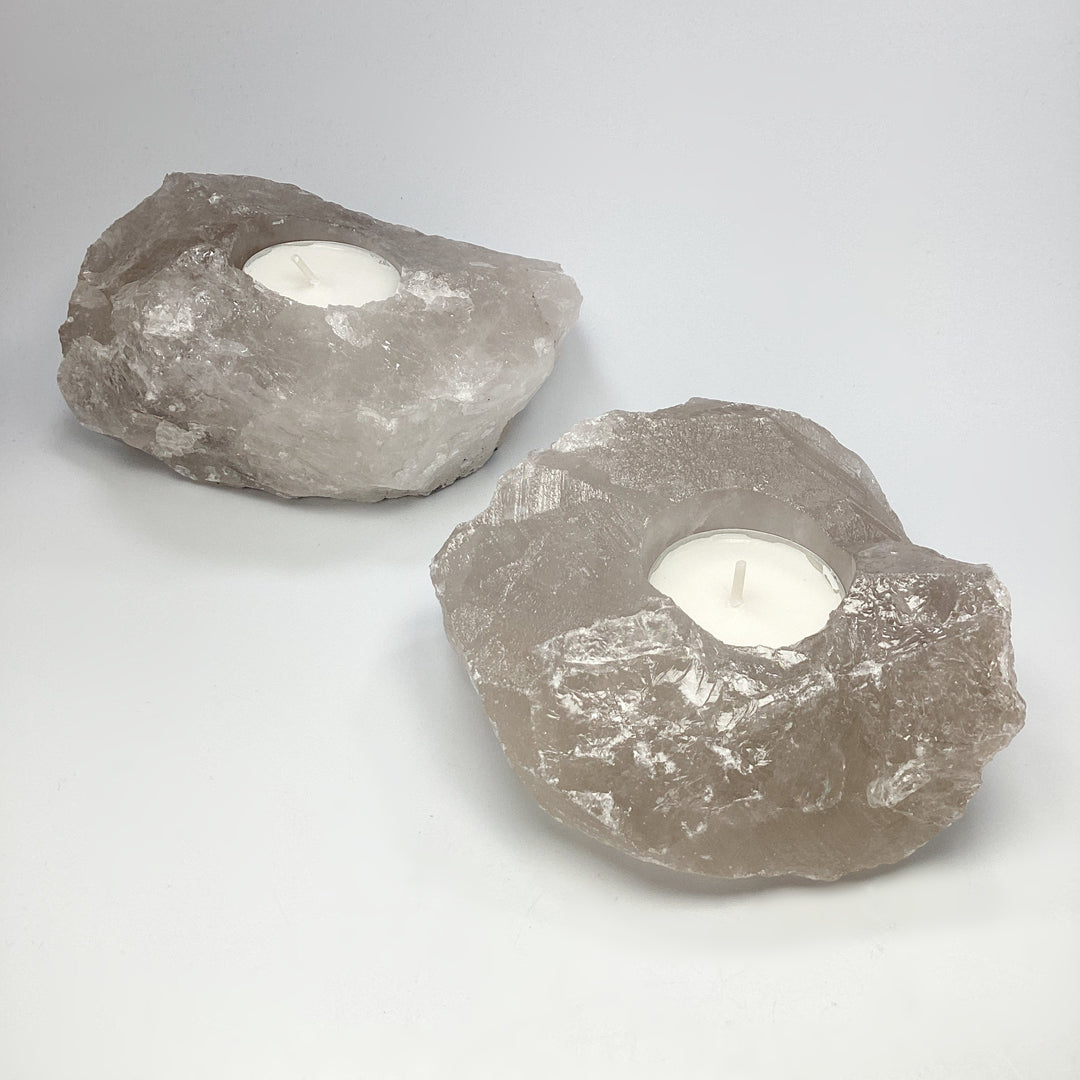 Rough Smoky Quartz Candle Holder