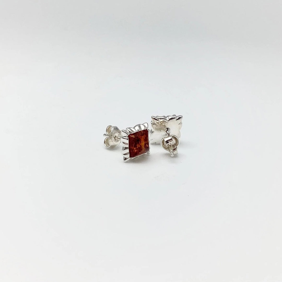 Cognac Amber Stud Earrings