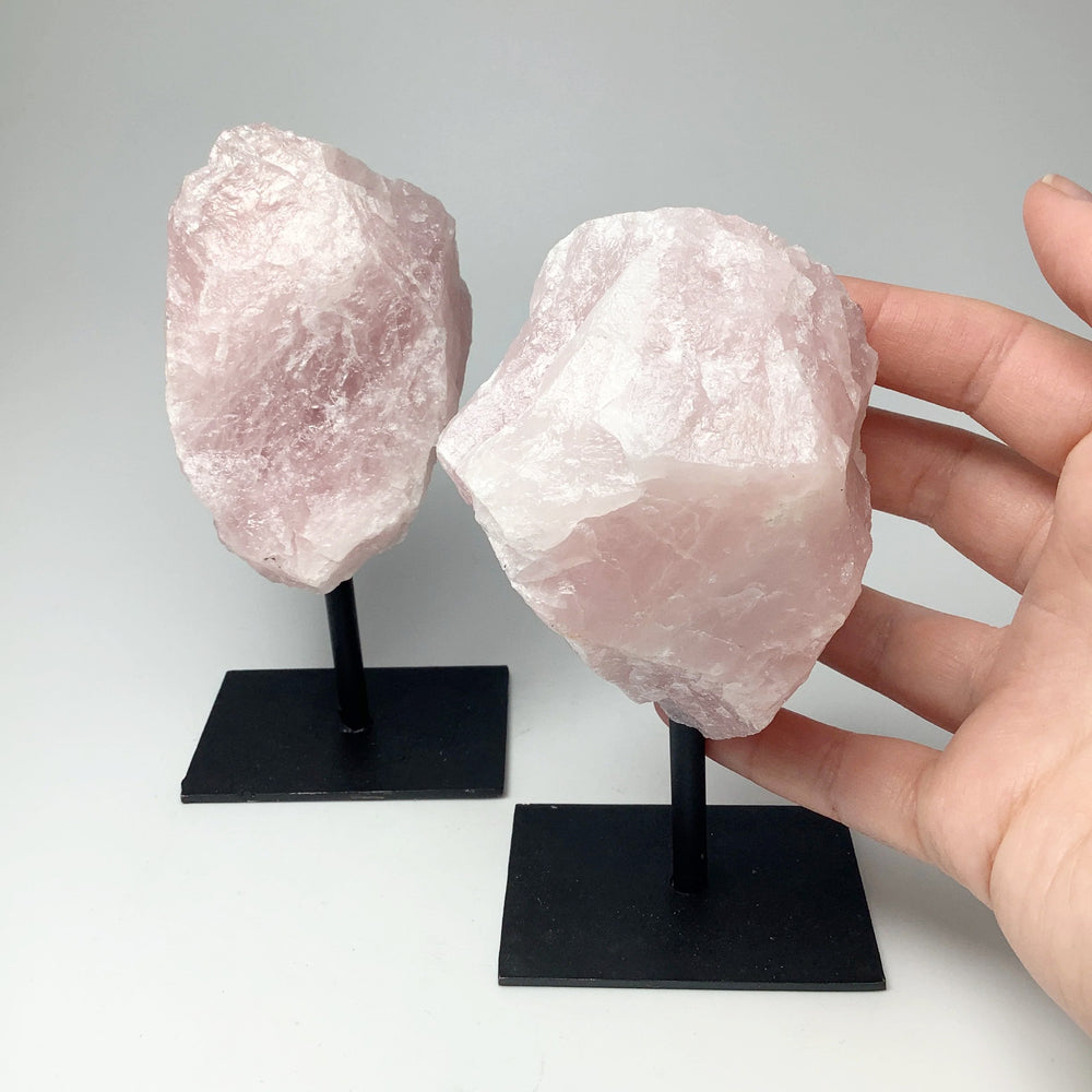 Rough Rose Quartz on Display Stand