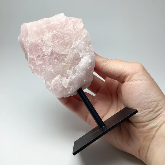 Rough Rose Quartz on Display Stand