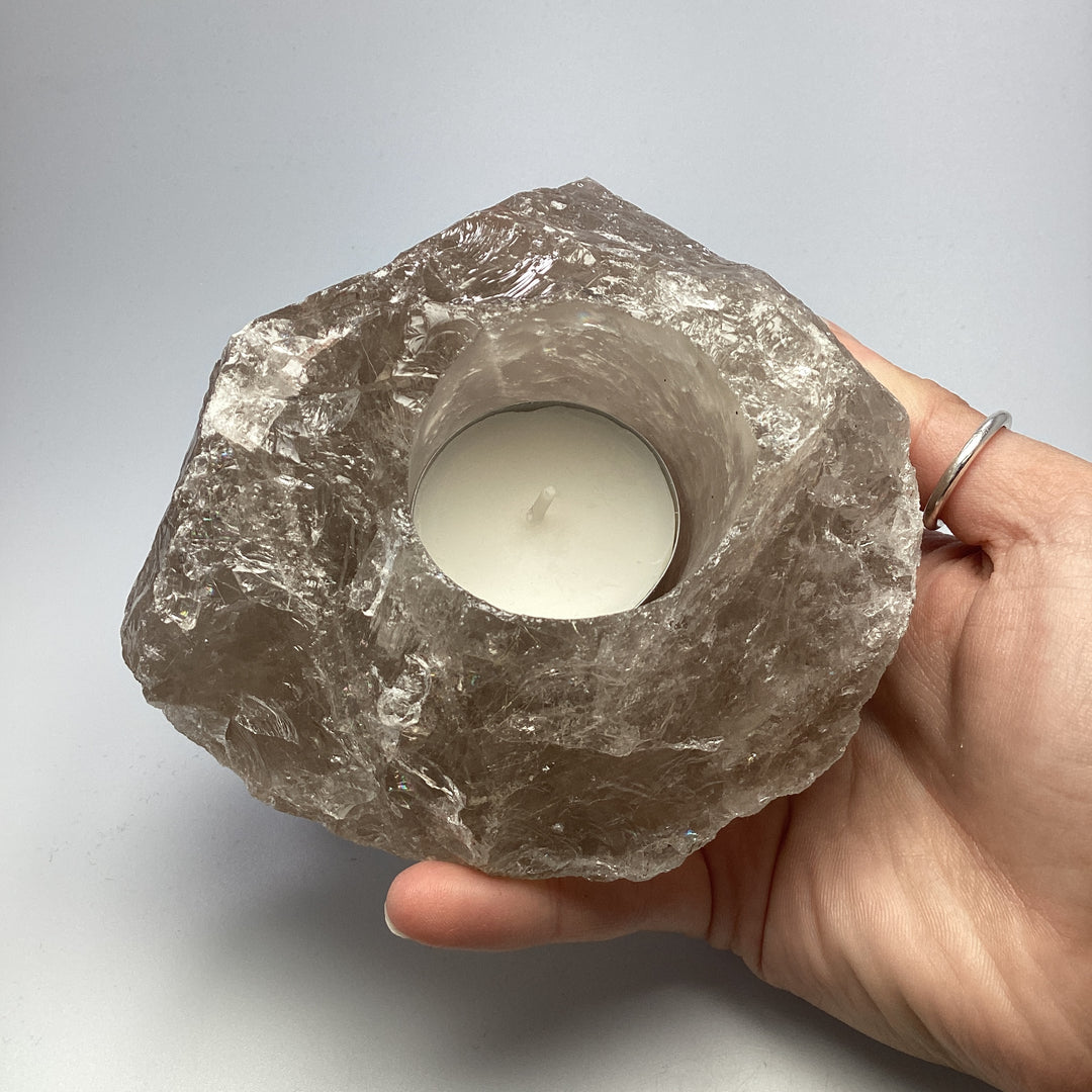 Rough Smoky Quartz Candle Holder