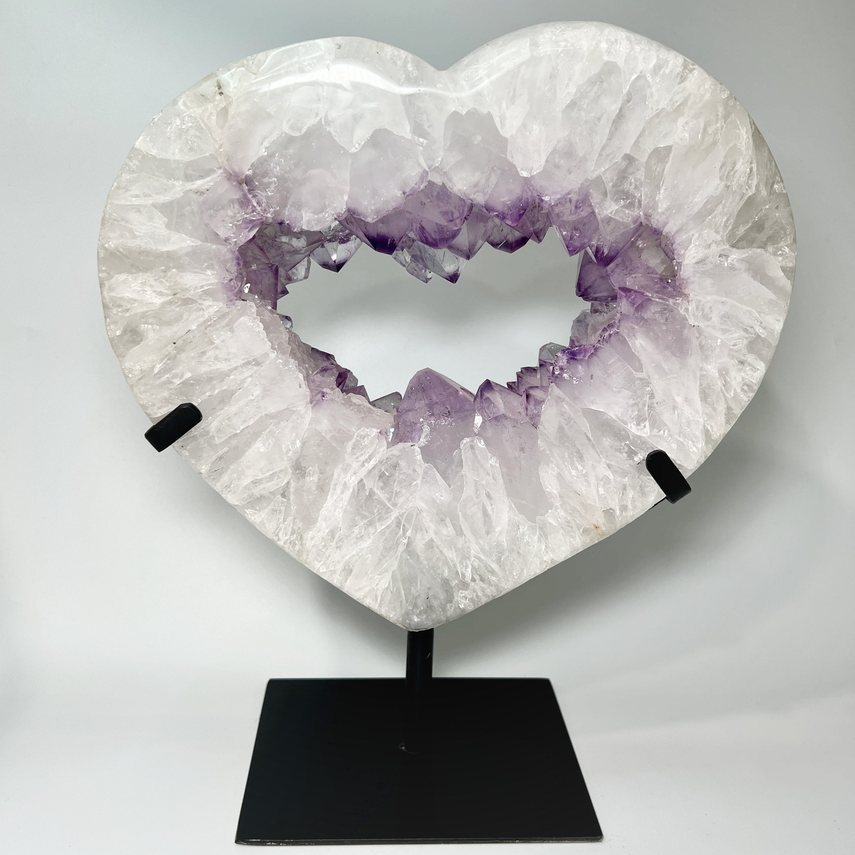 Amethyst Geode Heart Carving on Display Stand