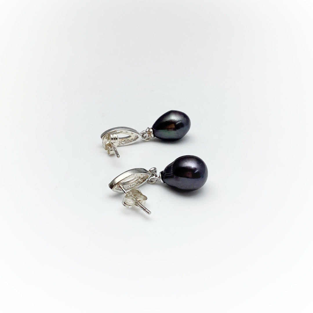 Tahitian Pearl and Cubic Zirconia Stud Earrings