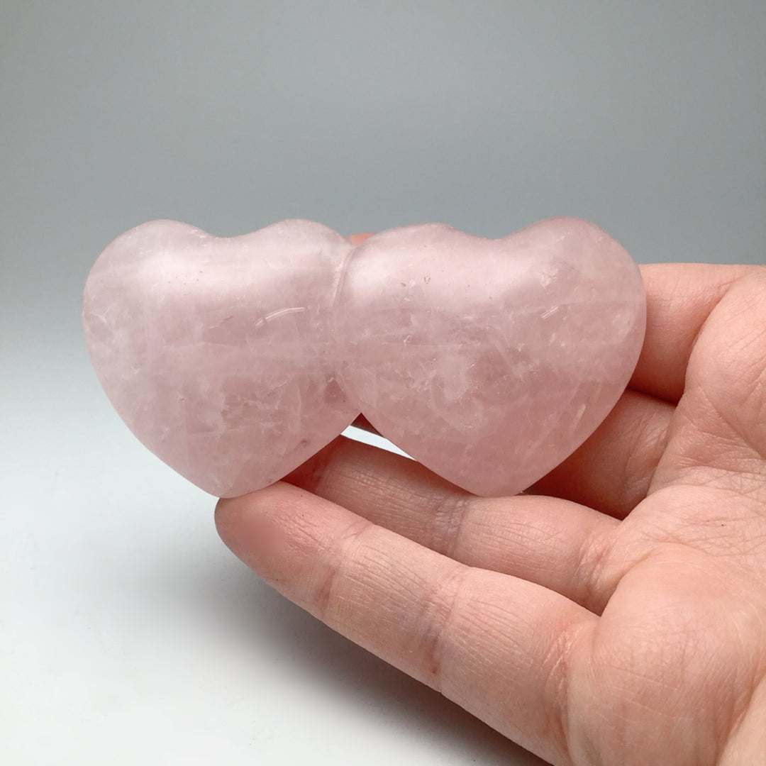 Rose Quartz Double Heart Carving