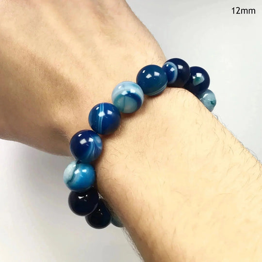 Banded Blue Agate Beaded Bracelet