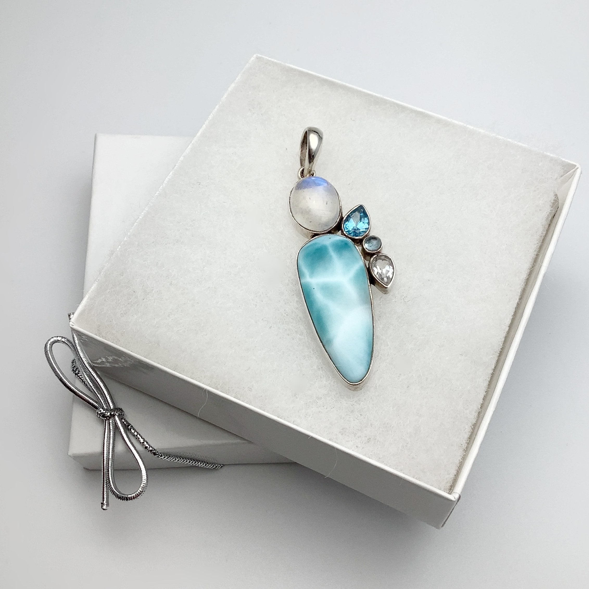 Rough Chrysocolla, Blue Topaz, hotsell Rainbow Moonstone, Cultured Pearl Pendant 1 3/4