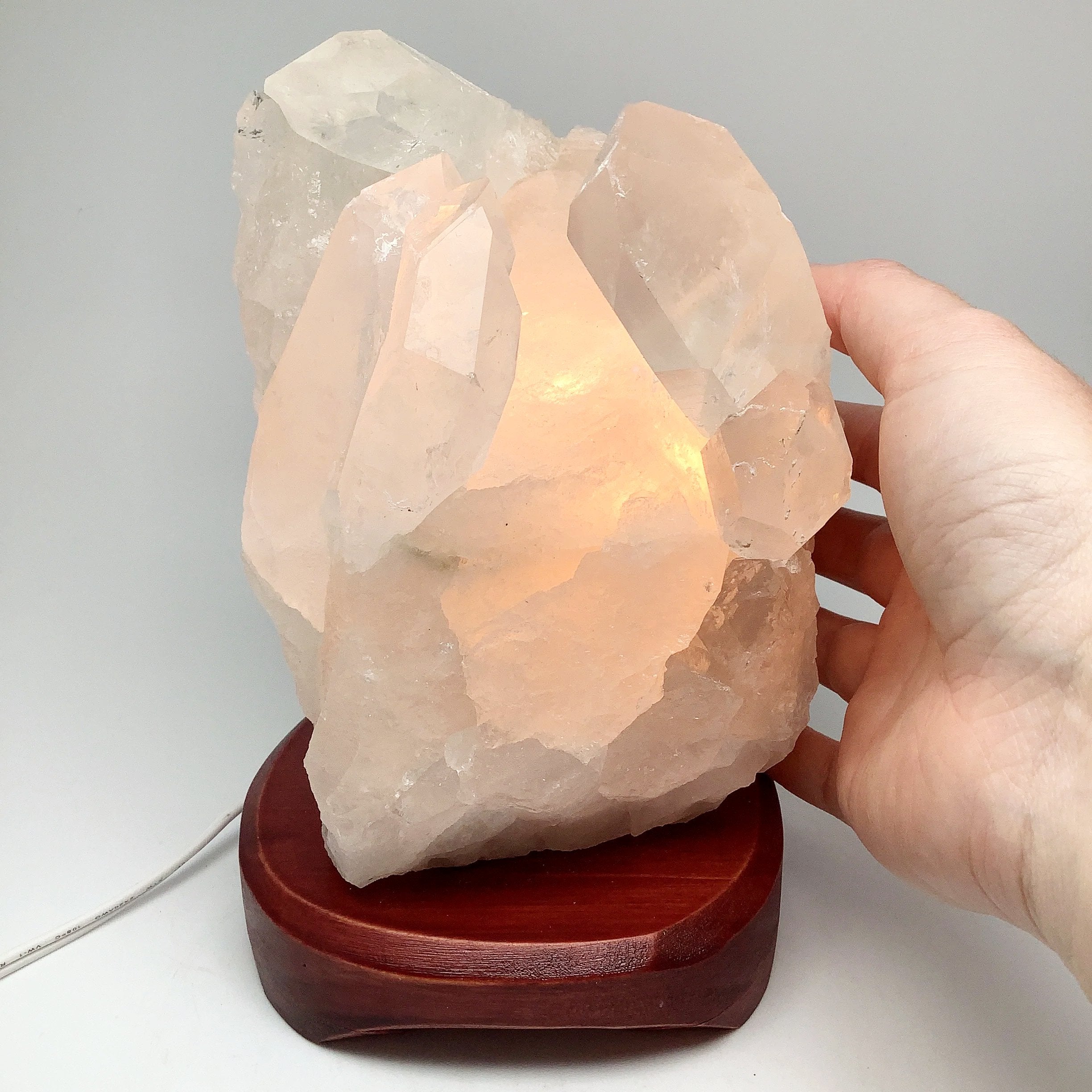 Quartz Cluster Lamp with Wooden Base