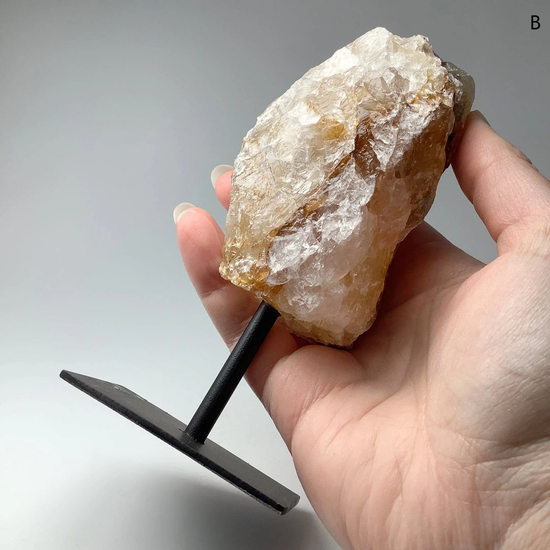 Golden Healing Quartz On Metal Display Stand