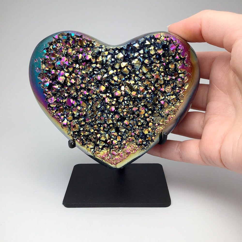 Rainbow Quartz Heart on Stand