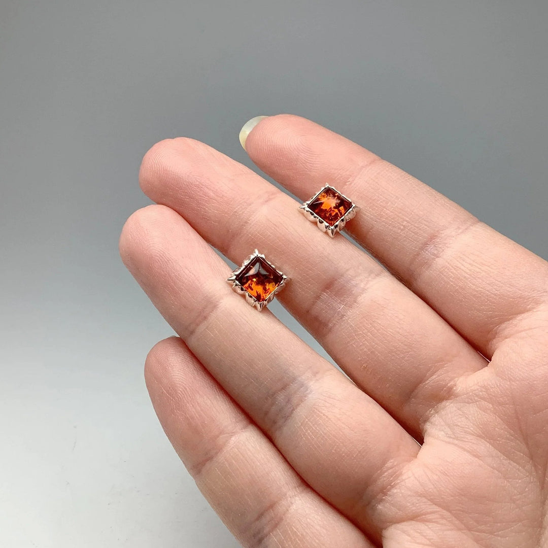 Cognac Amber Stud Earrings