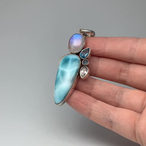 Rough Chrysocolla, Blue Topaz, Rainbow sale Moonstone, Cultured Pearl Pendant 1 3/4