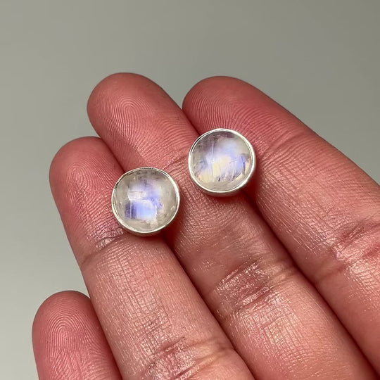 Rainbow Moonstone Stud Earrings