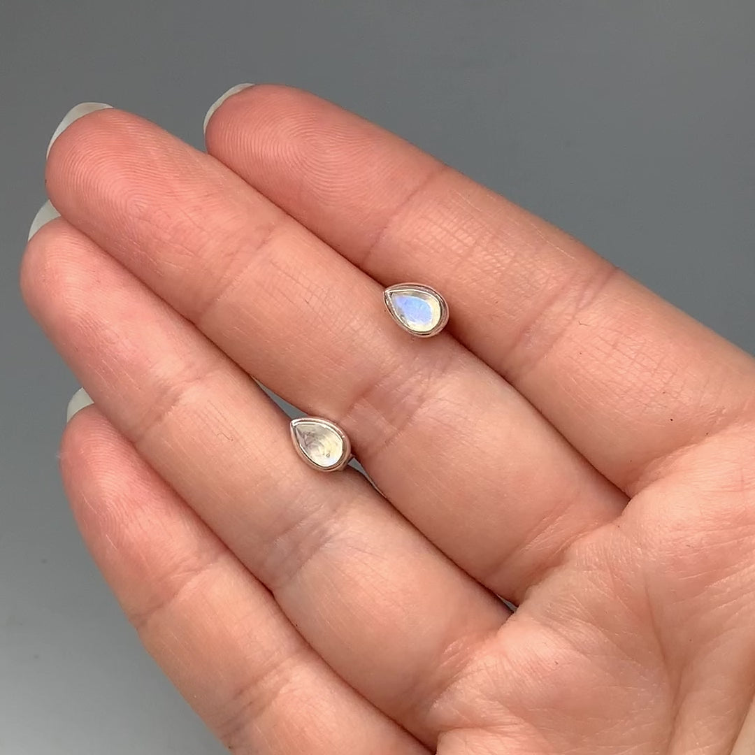 Rainbow Moonstone Stud Earrings