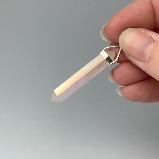 Opalescent Rose Quartz Double Terminated Point Pendant