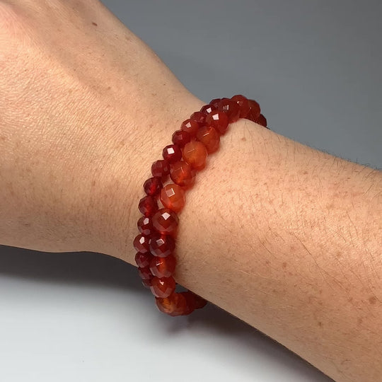 Carnelian Agate Faceted Beaded Bracelet - High Quality